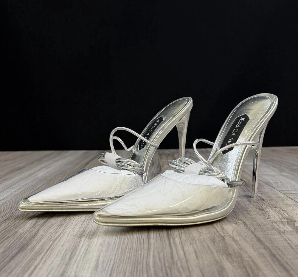 Jessica Rich Bella Silver Clear Mule Heels Womens US 10.5 EU 41 NEW